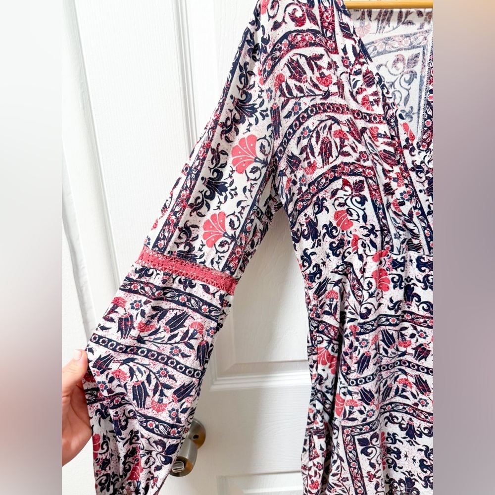 Roxy boho beach pink purple mosaic v neck floral romper playsuit lace small - Picture 8 of 12